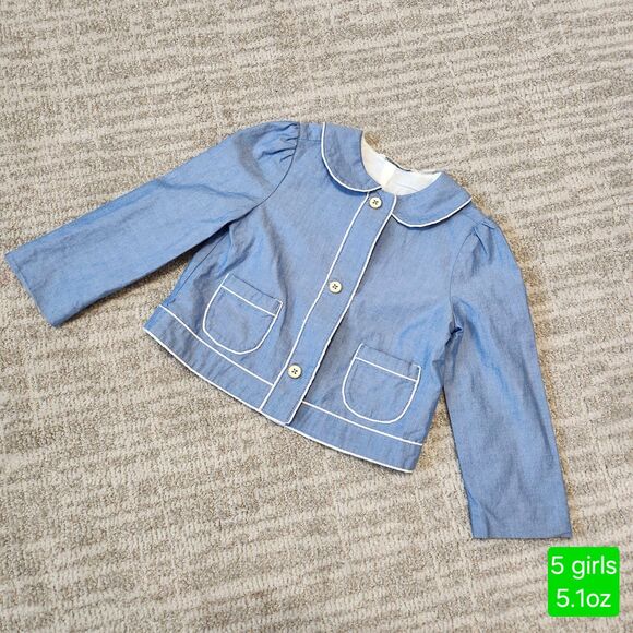 Janie and Jack girls collar lightweight jacket chambray blue size 5 - Picture 1 of 9